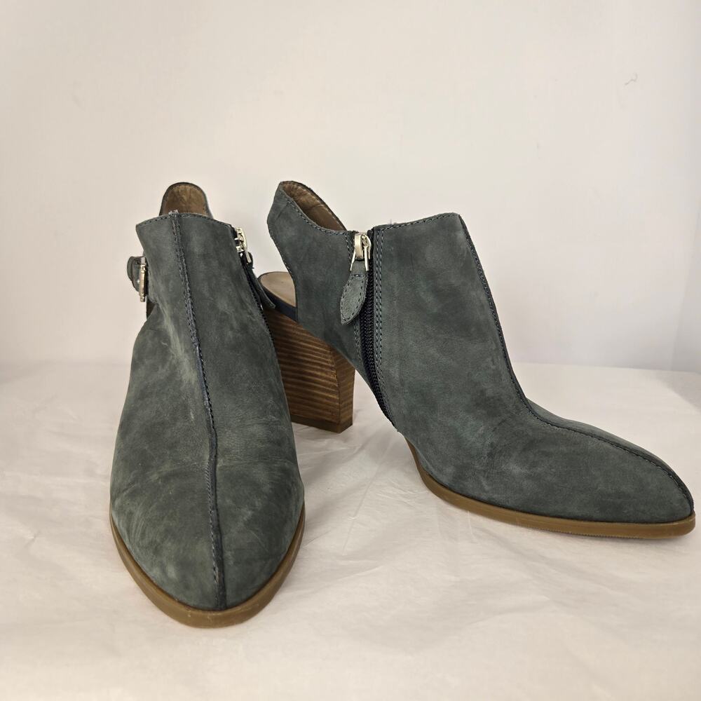 "Harley" Blue Suede Stacked Heel Slingback